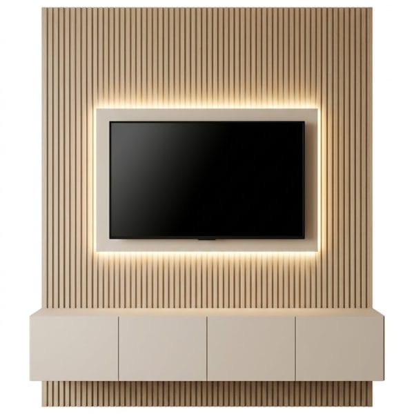 Lumina TV Ünitesi Çıtalı Duvar Paneli Asma Konsol LED Işıklı