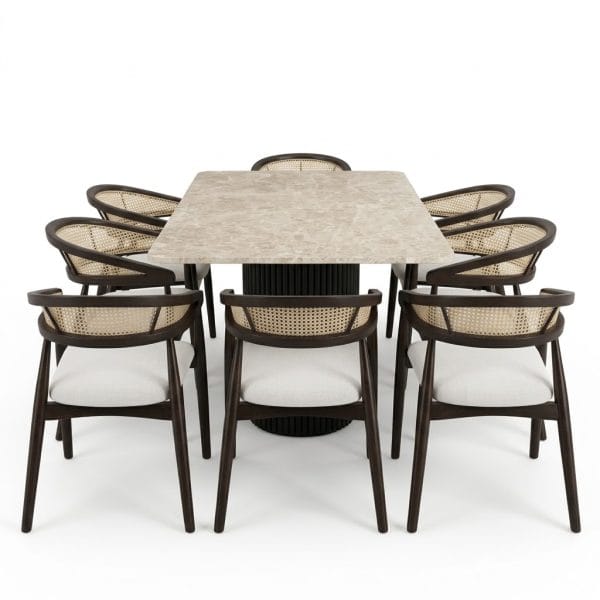 Beige Marble Mermer Masa Doğal Taş Siyah Çıtalı Ayaklı