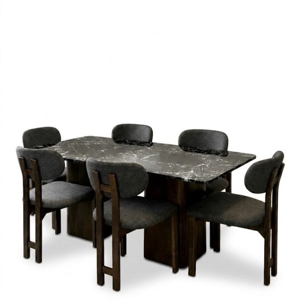 Meşe Ela Ayak & Nero Marquina Mermer Masa Siyah Ahşap Ayaklı